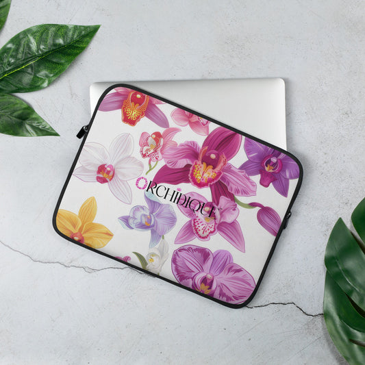 Orchids Escape Laptop Sleeve • Tropical Floral Laptop Case • Orchid Laptop Protector - Orchidique