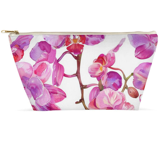 Orchid Accessory Pouch • Floral Makeup Bag • Watercolor Orchid Travel Pouch - Orchidique