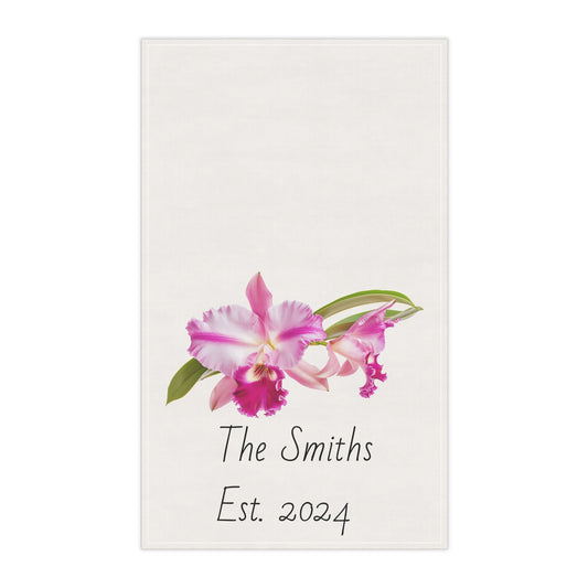 Personalized Cattleya Orchid Tea Towel • Orchid Kitchen Towel • Floral Bath Towel - Orchidique