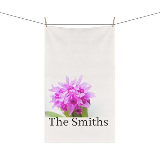 Personalized Cattleya Orchid Tea Towel • Orchid Kitchen Towel • Floral Bath Towel