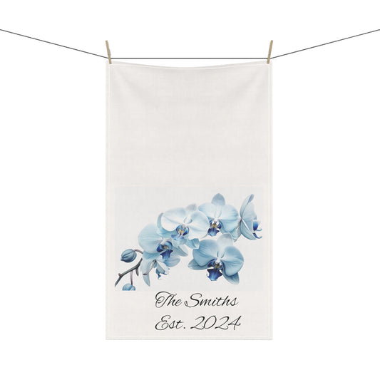 Personalized Blue Orchid Tea Towel • Orchid Kitchen Towel • Floral Bath Towel