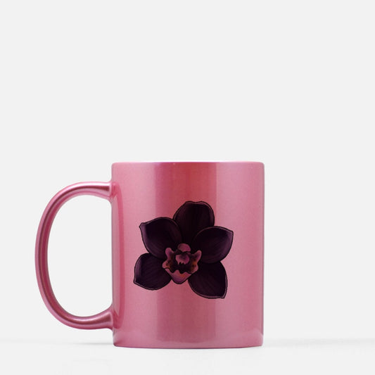 Orchid Coffee Mug • Caffeine & Flowers Lover • Metallic Mug • Novelty Gift for Plant Lovers