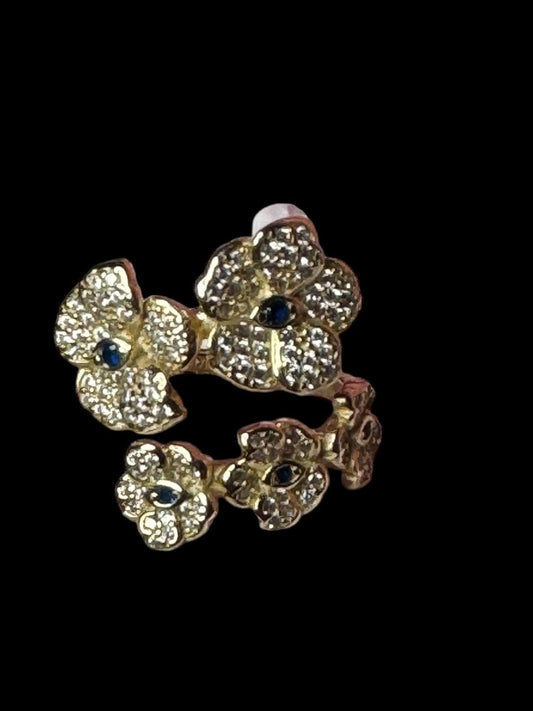 Zircon Sculpted Thai-Vanda Gold Orchid Ring • Orchid Silver Floral Ring • September Birthstone Ring • Orchid Flower Ring • Cocktail Ring