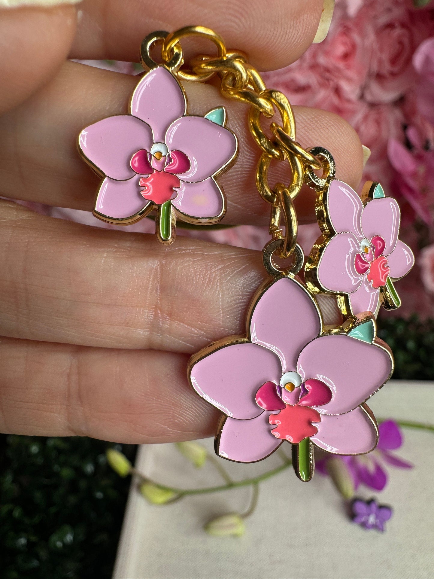Luxury Purse Charm | Pink & Red Phalaenopsis