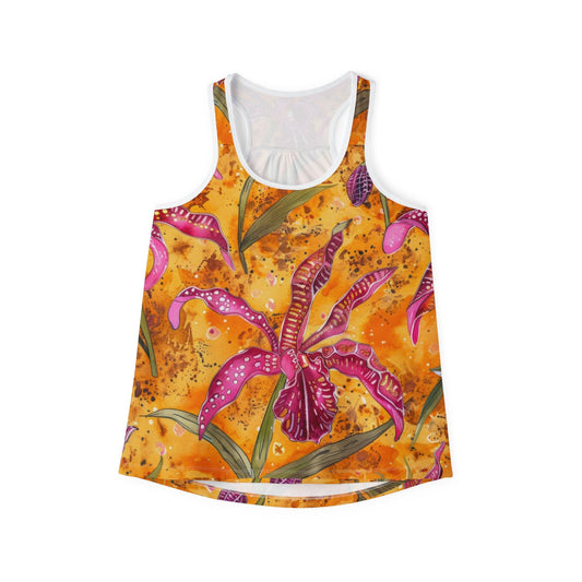 Orange Orchid Tank • Summer Floral Top • Women's Casual Wear • Perfect Tank for Vacations & Orchid Fairs