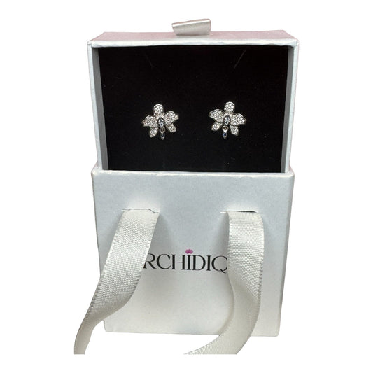 Queens: White Gold Orchid Earrinngs • Cattleya Flower Orchid Earrings • Cubic Zircon Studs • Floral Jewelry Gift for her