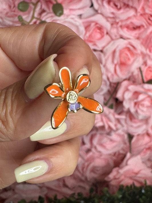 Tangerine Dream Vanda Orchid Stud Earrings – 14k Gold Plated Sterling Silver • Orchid Enamel with Cubic Zircon •Gold Stud Earrings