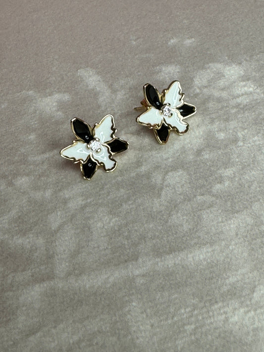 Dendrobium Orchid-Inspired Enamel Stud Earrings – 14k Gold Plated • Sterling Silver Stud Earrings with White Flower Earrings - Orchidique