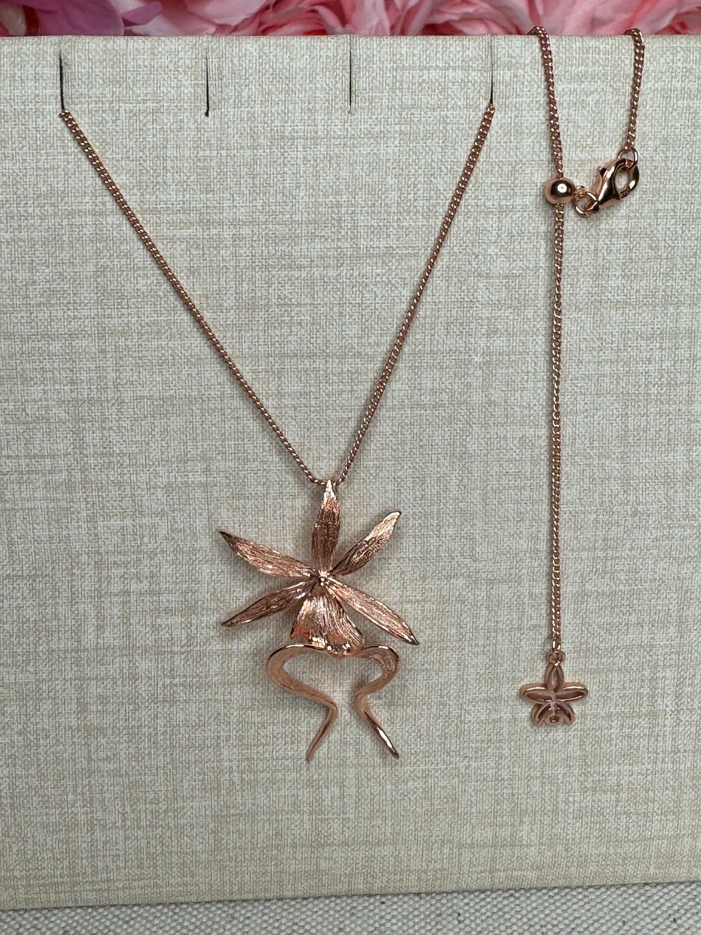 Ghost Orchid Rose Gold Pendant Necklace • 18k Rose Gold Filled Orchid Chain