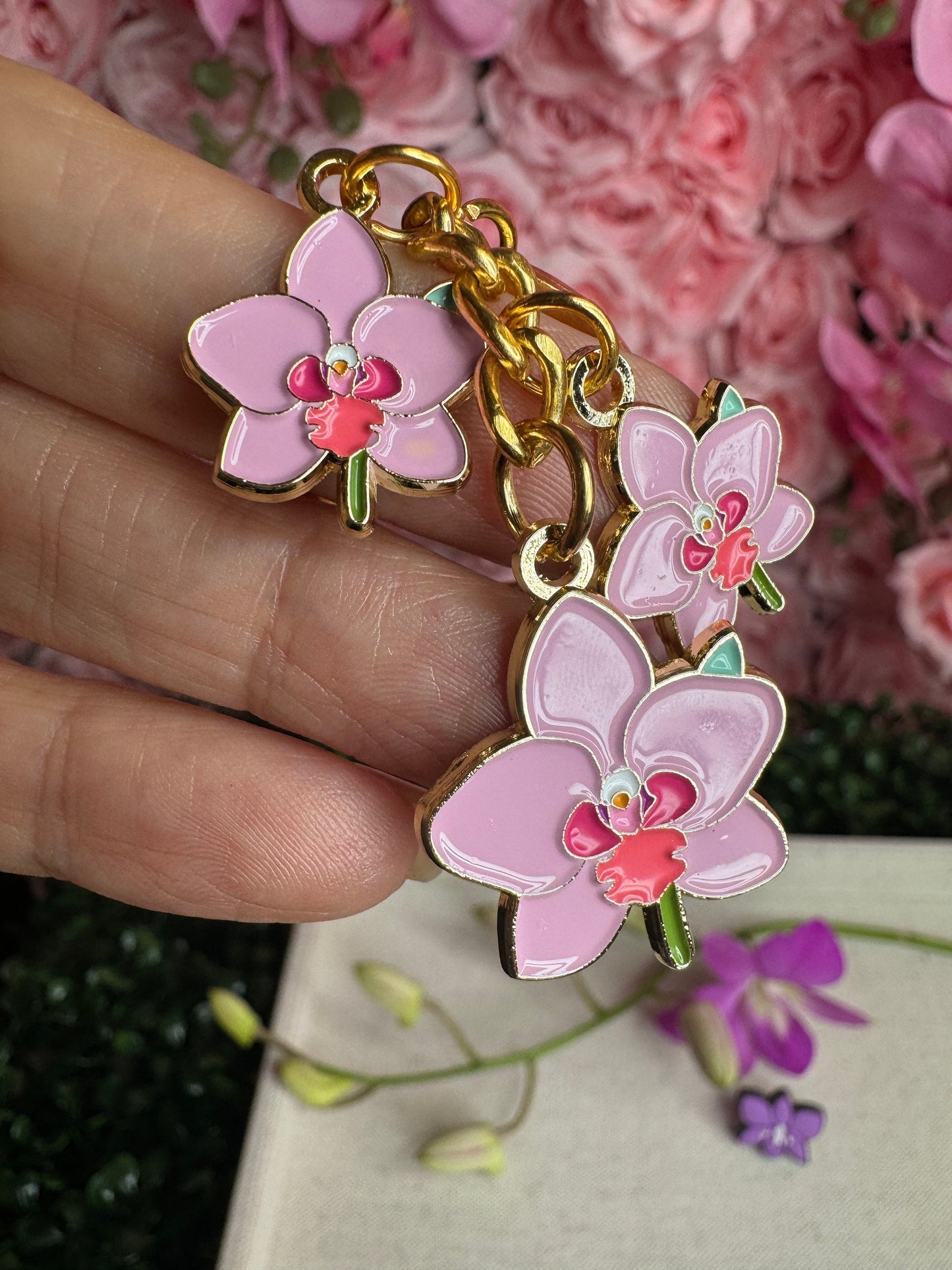 Luxury Purse Charm | Pink & Red Phalaenopsis