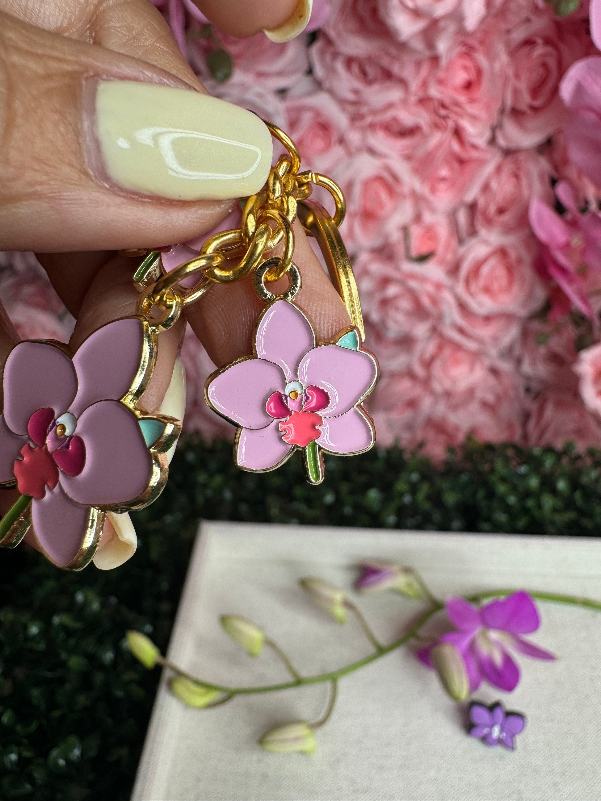 Luxury Purse Charm | Pink & Red Phalaenopsis