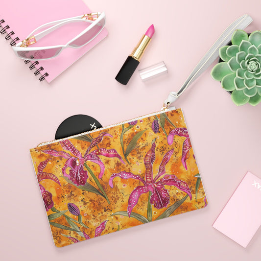 Orange Orchid Clutch Bag • Tropical Floral Clutch • Vibrant Orchid Evening Bag