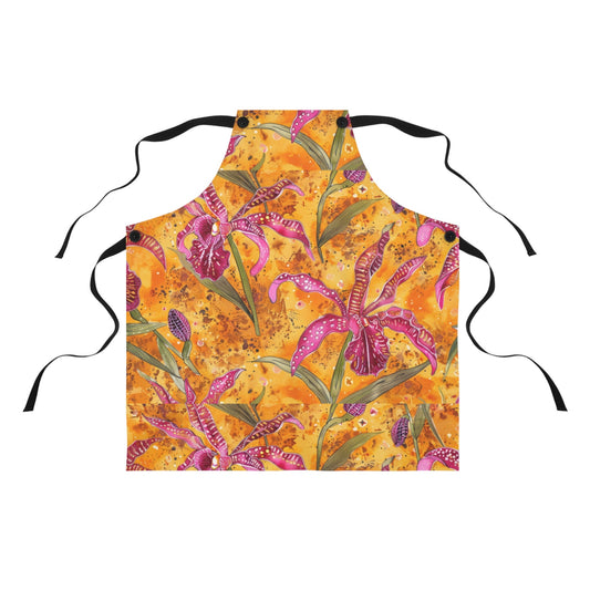 Wild Orange Orchid Apron • Vibrant Floral Kitchen Apron • Nature-Inspired Cooking Apron