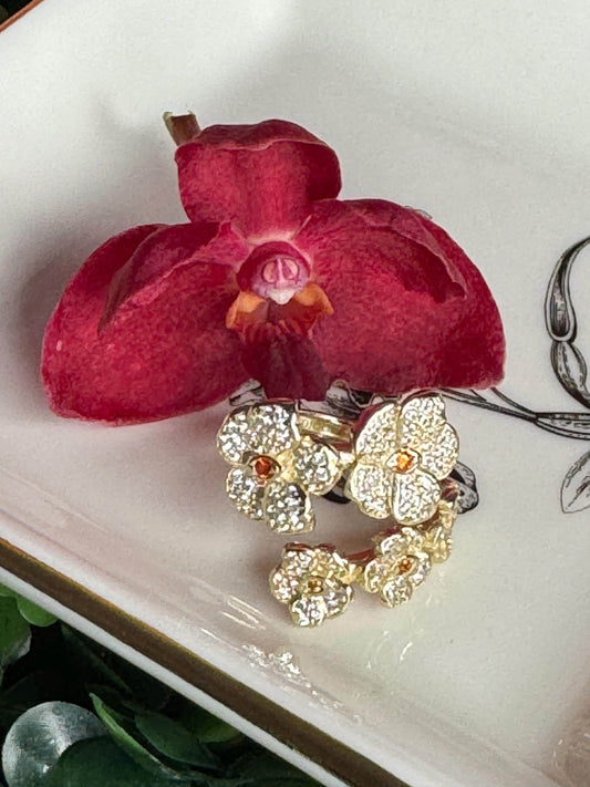 Garnet Zircon Sculpted Thai-Vanda Gold Orchid Ring • Statement Ring • January Birthstone Ring • Orchid Flower Ring • Cocktail Ring