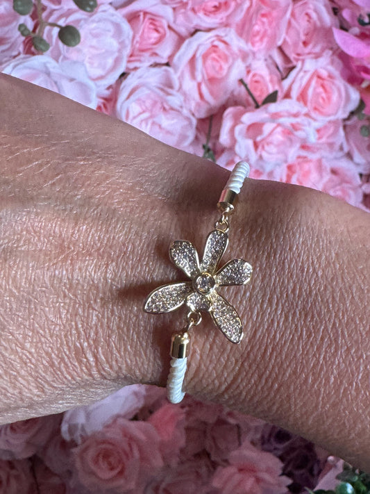 Vanda Orchid Clear Zircons Flower Bracelet • Friendship Bracelet • Birthday Gift • Unique Gift for Her - Orchidique