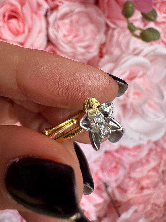 Cattleya Orchid Ring • Two Tone 14K Gold on S925 • Statement Ring • Cocktail Ring • Orchid Blossom Ring• Gift for Orchid Lovers