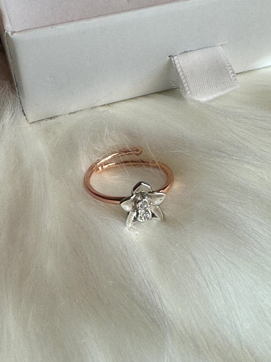 Cattleya Orchid Ring • Two Tone 18k Rose Gold Band with White Gold Plated Flower • Statement Ring • Cocktail Ring • Orchid Blossom Ring