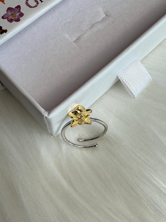 Cattleya Orchid Ring • Two Tone White Gold Band with 14k Gold Plated Flower • Statement Ring • Cocktail Ring • Orchid Blossom Ring