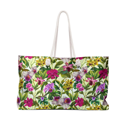 Orchid Variety Weekender Bag - Floral Travel Duffle, Large Overnight Tote, Botanical Weekend Carry On, Tropical Print Getaway Luggage,