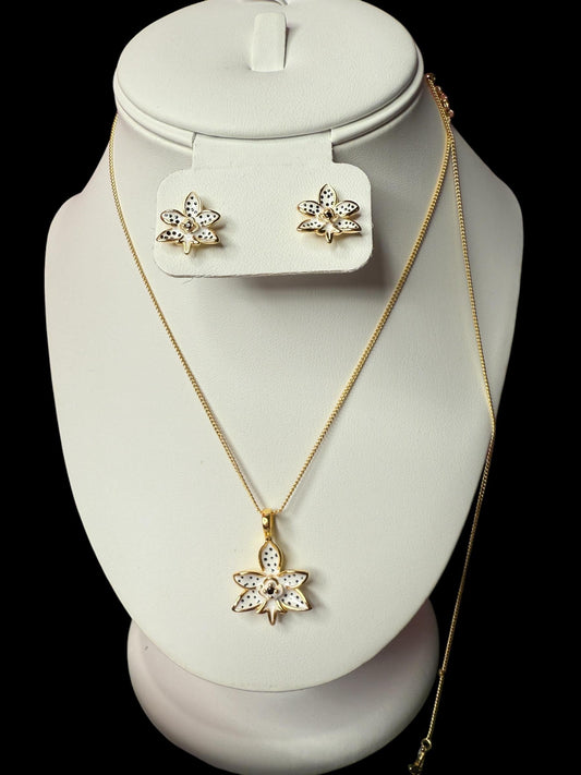 Trichoglottis Jewelry Set • 14k Gold Orchid Choker Necklace • Orchid Earrings • Rare Jewelry • Christmas Gift • Mystic Collection