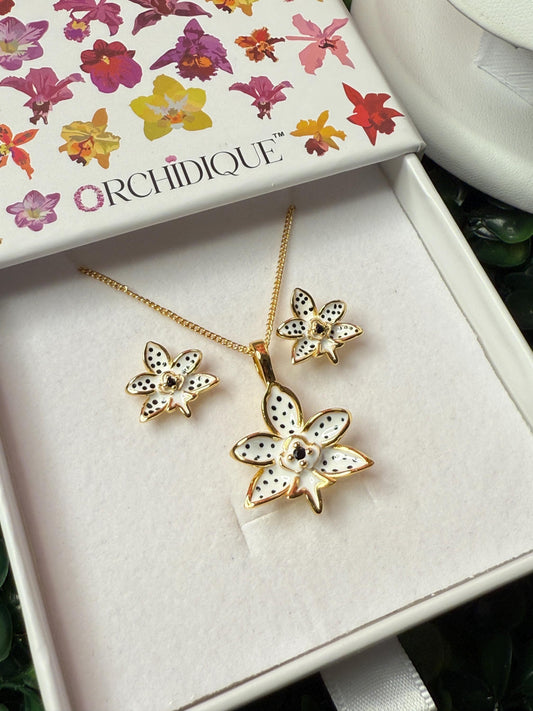 Trichoglottis Jewelry Set • 14k Gold Orchid Choker Necklace • Orchid Earrings • Rare Jewelry • Christmas Gift • Mystic Collection