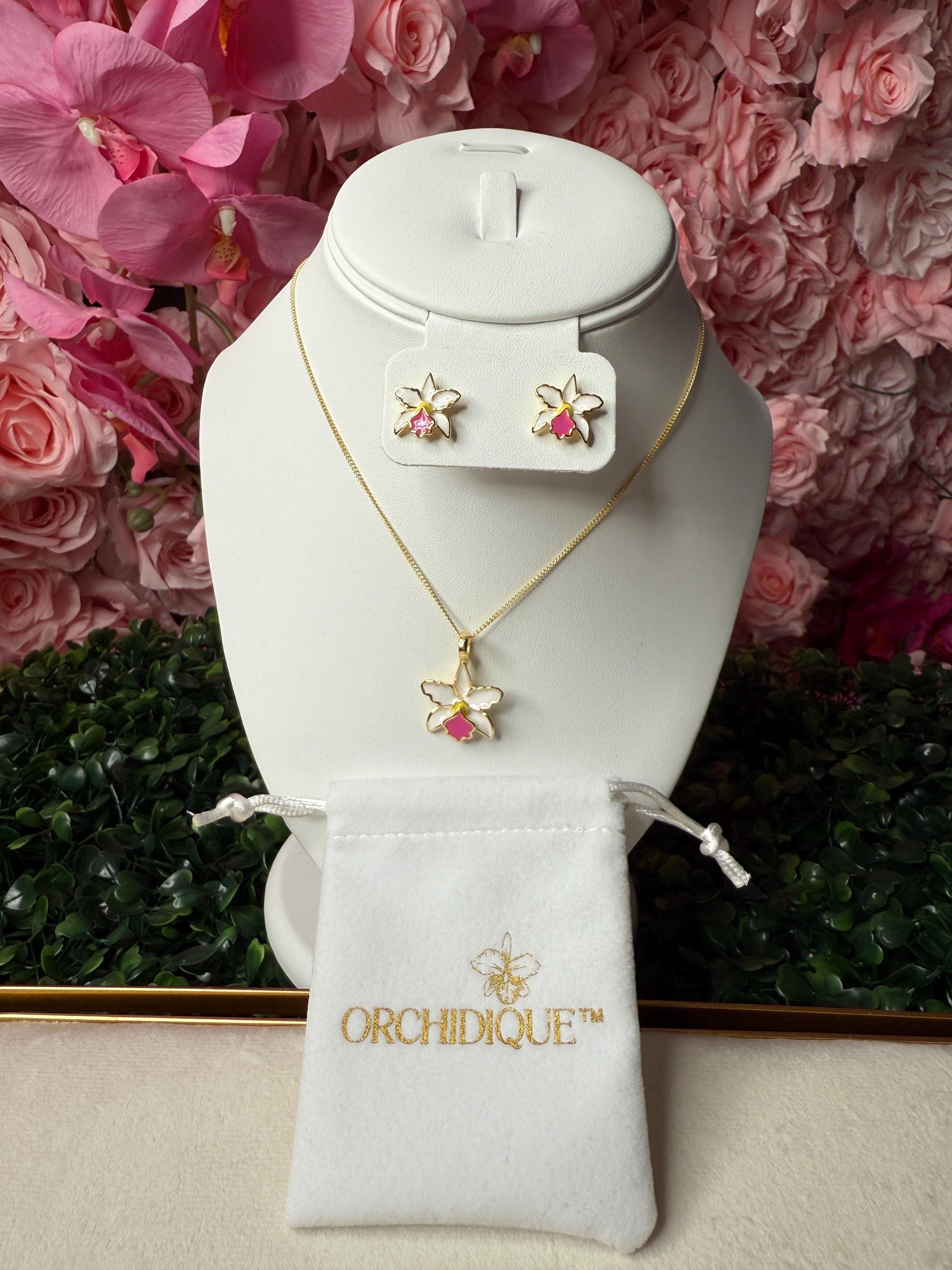 Cattleya Purple Orchid Jewelry Set • 14k Gold Orchid Choker Necklace • Orchid Earrings • Orchid Ring • La Colombiana Inspired Collection