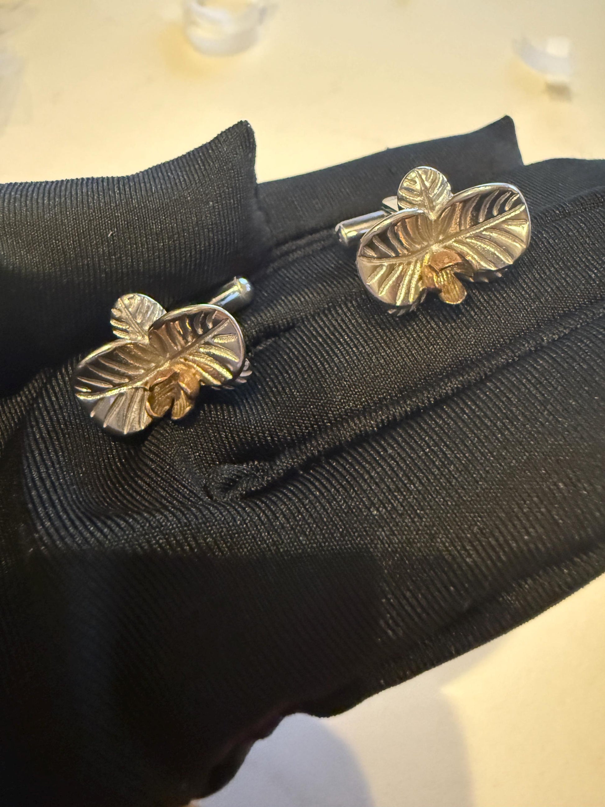 Sterling Silver Orchid Cufflinks - Detailed Floral Design - Wedding Accessory