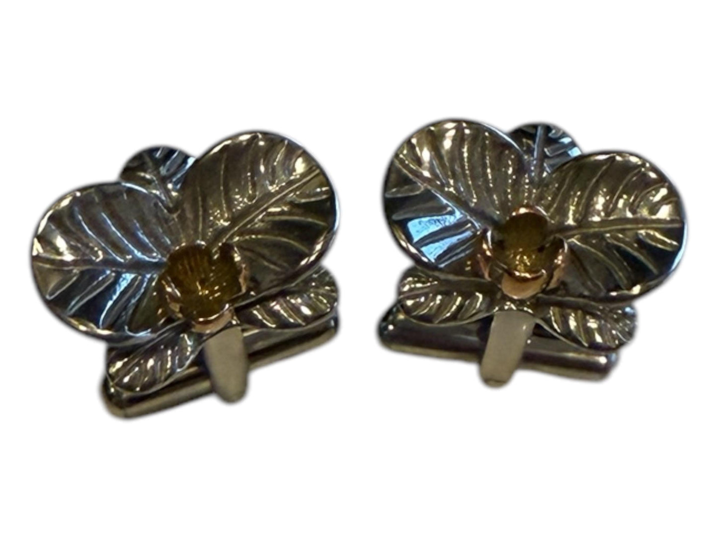 Sterling Silver Orchid Cufflinks - Detailed Floral Design - Wedding Accessory