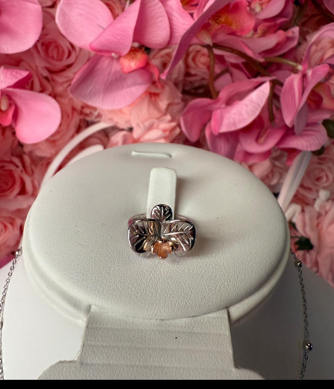 Pearl Orchid Ring: Stackable Ring • Pearl Ring • Orchid Flower Ring