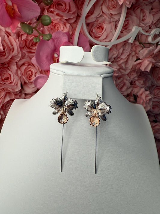 Drama Queen Cattleya Orchid Earring Dangles • Bamboo Orchid Earrings • Two -Tone Jewelry • Mothers Day Gift