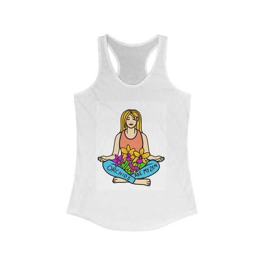 Orchid Embrace Women's Racerback Tank Top, Relaxed Fit, Yoga Apparel, Mindfulness Gift, Summer Workout Shirt, Floral Design