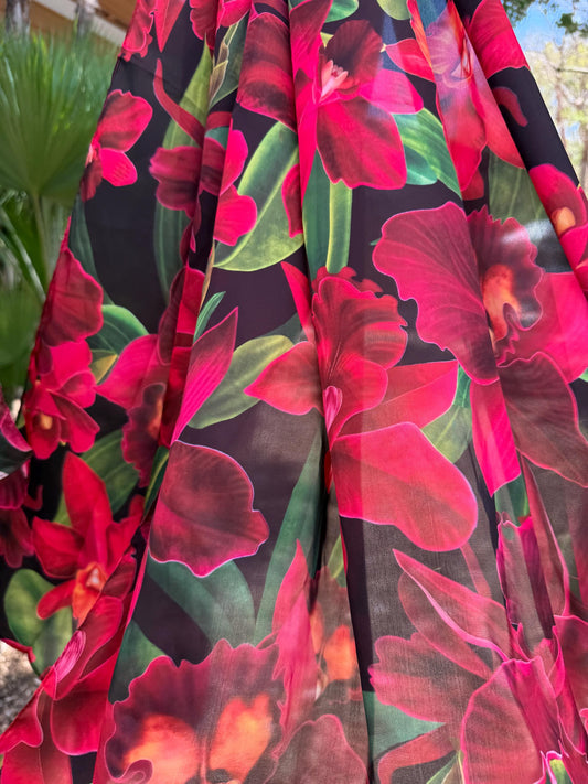 Orchidique Red Orchid Blooms Scarf