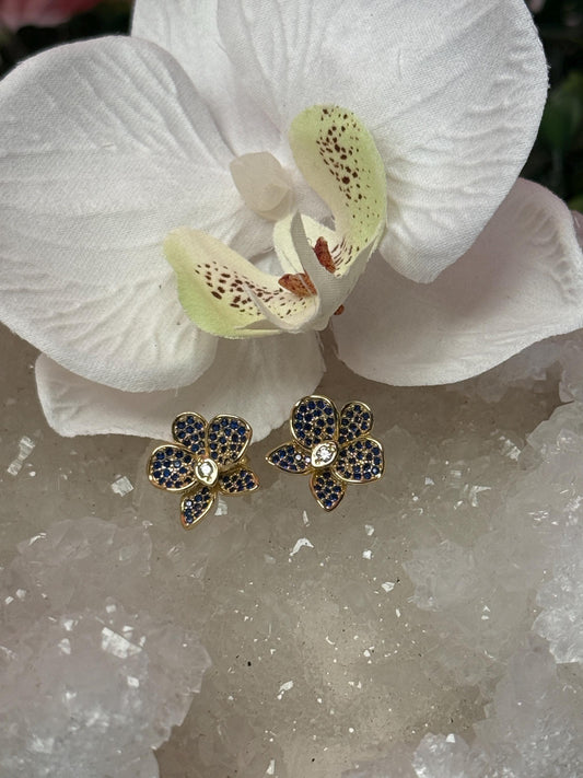 Saphire Zircons Orchid Phalaenopsis Flower Earrings • Shimmer me Phalaenopsis Studs