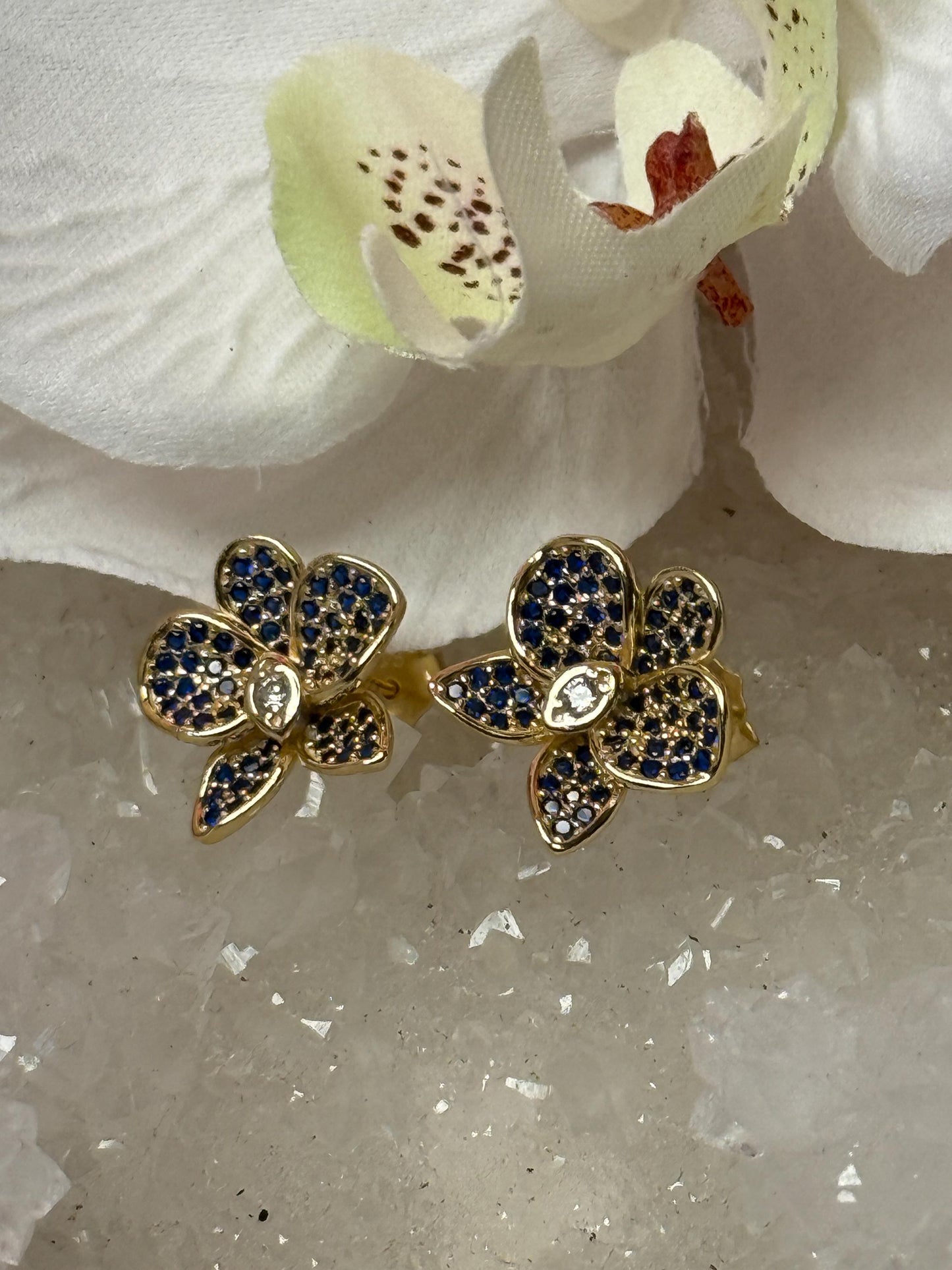 Saphire Zircons Orchid Phalaenopsis Flower Earrings • Shimmer me Phalaenopsis Studs