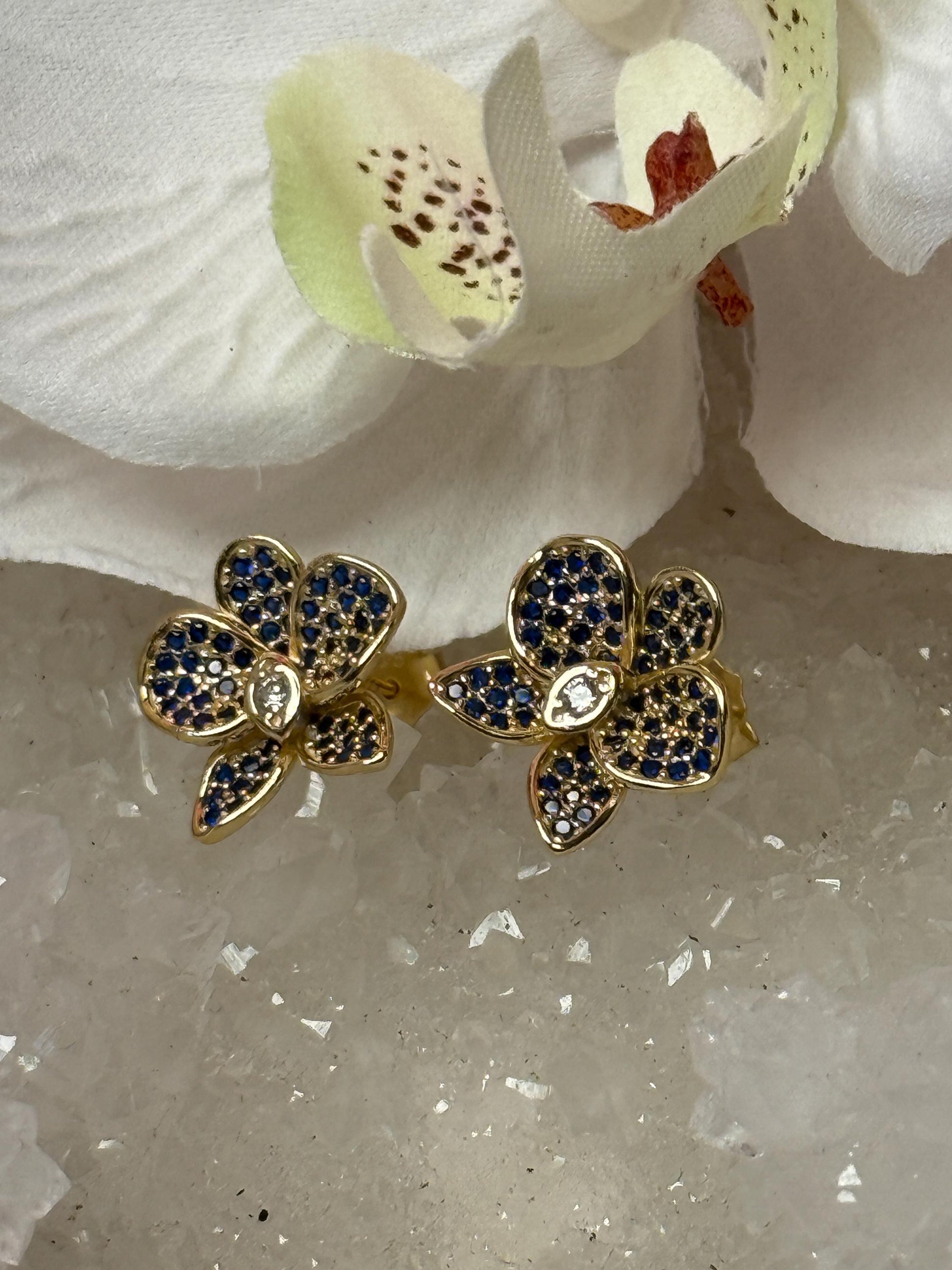 Saphire Zircons Orchid Phalaenopsis Flower Earrings • Shimmer me Phalaenopsis Studs