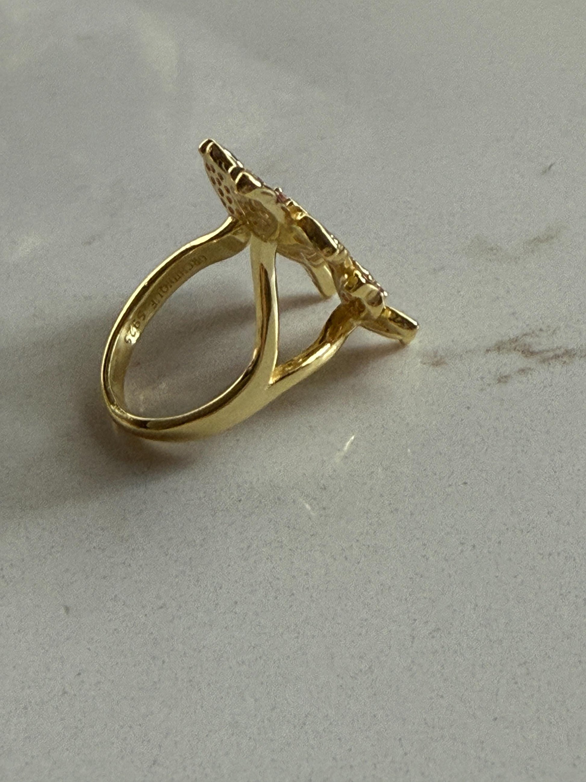 Triple Orchid Flower Ring: Orchid Statement Ring Cattleya Gold Orchid Ring • Cocktail Ring