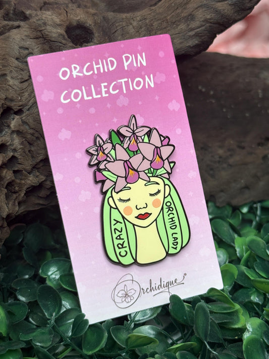 Crazy Orchid Lady Enamel Pin- Orchid Flower Enamel Pin • Flower Orchid Collector Item