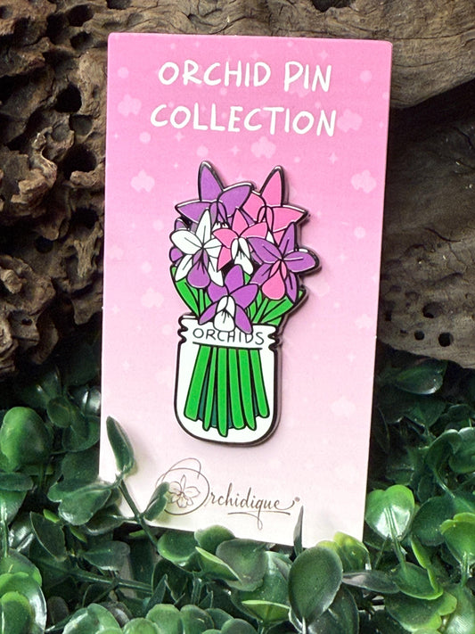 Orchid Bouquet: Hard Enamel Pin Brooch Orchid Flower Enamel Pin • Flower Orchid Collector Item