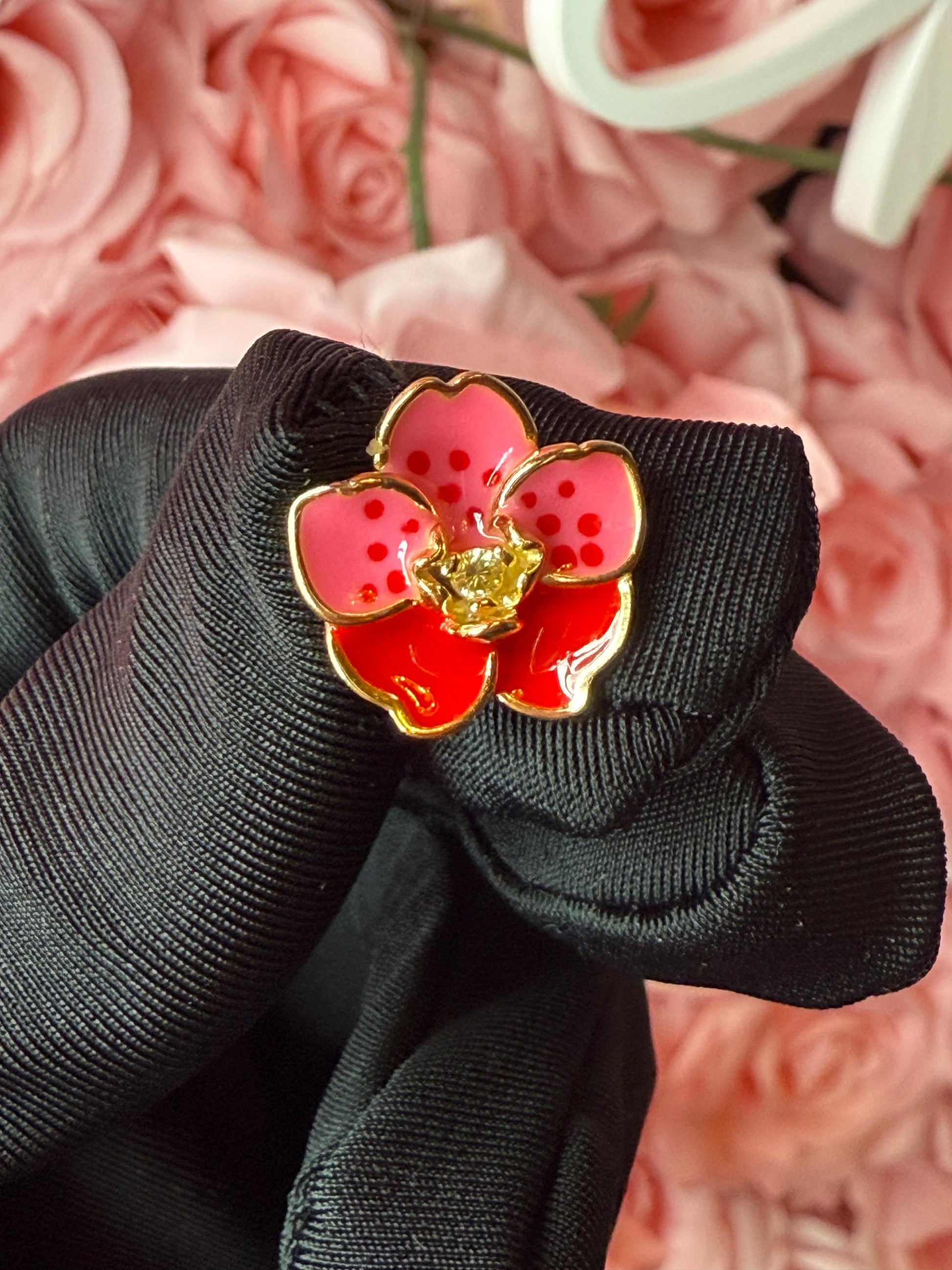 Pink Magic Vanda: Sterling Silver Vanda Orchid Flower Earrings • Gold Orchid Flower Vanda Cubic Zirconia Studs • Orchid Earrings