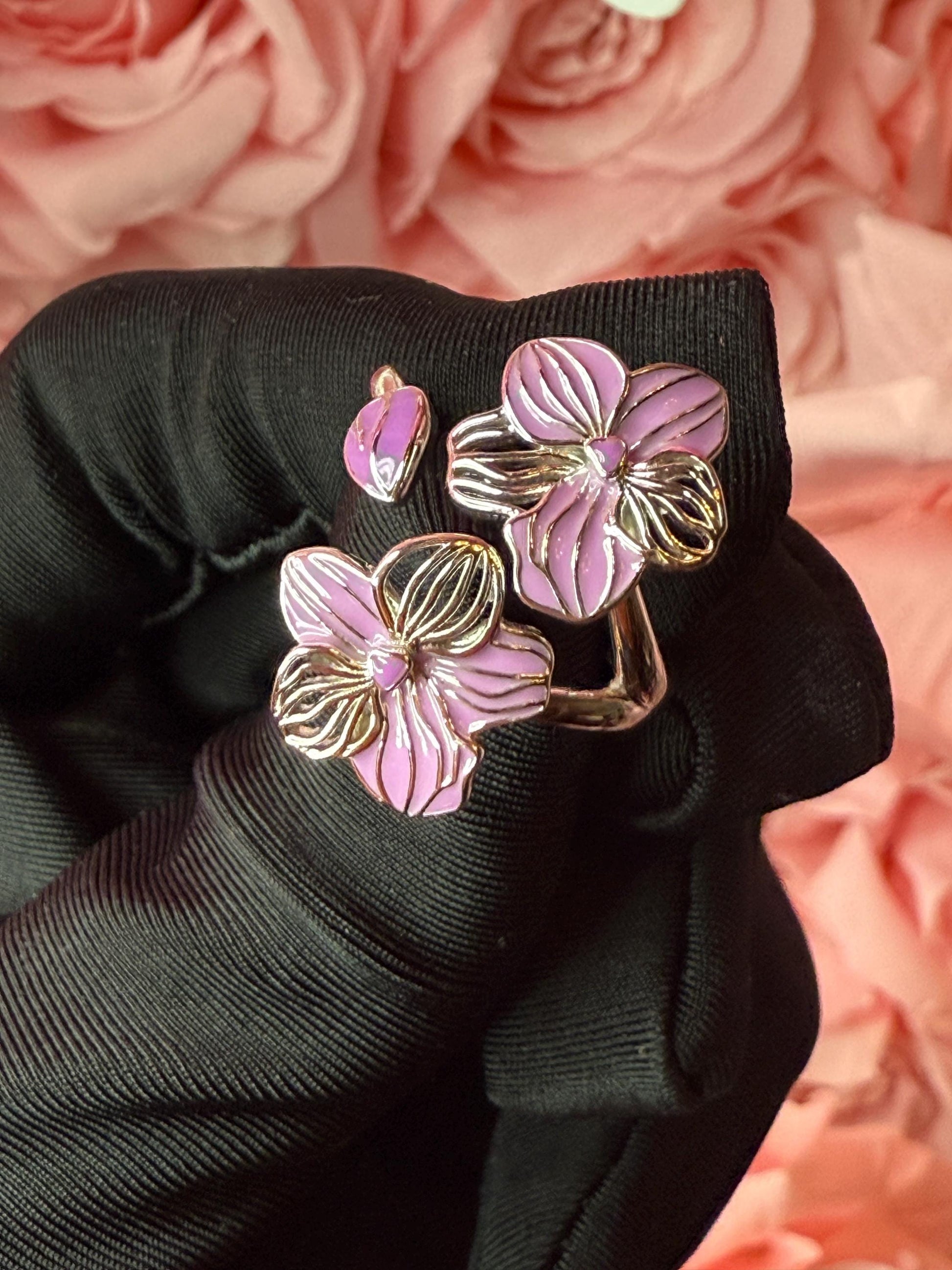 Double Vanda Orchid Flower Ring: Orchid Statement Ring Vanda Gold Orchid Ring • Orchid Silver Floral Ring • Lavender