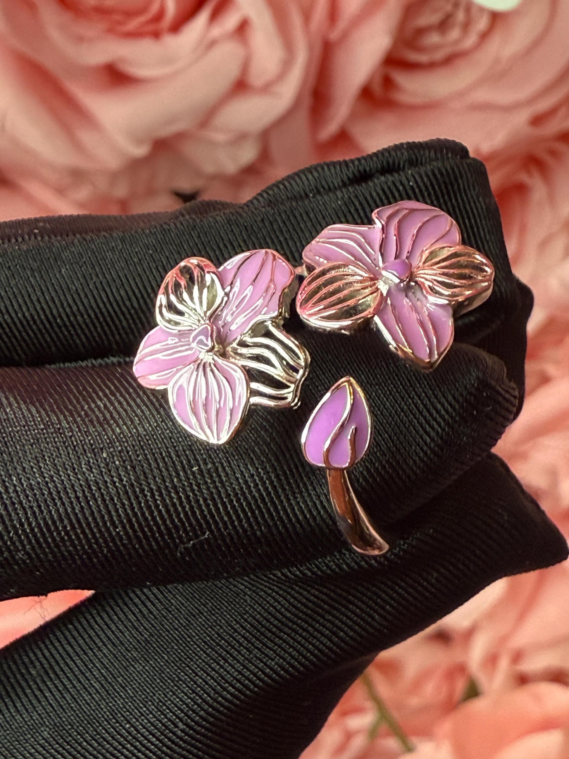 Double Vanda Orchid Flower Ring: Orchid Statement Ring Vanda Gold Orchid Ring • Orchid Silver Floral Ring • Lavender
