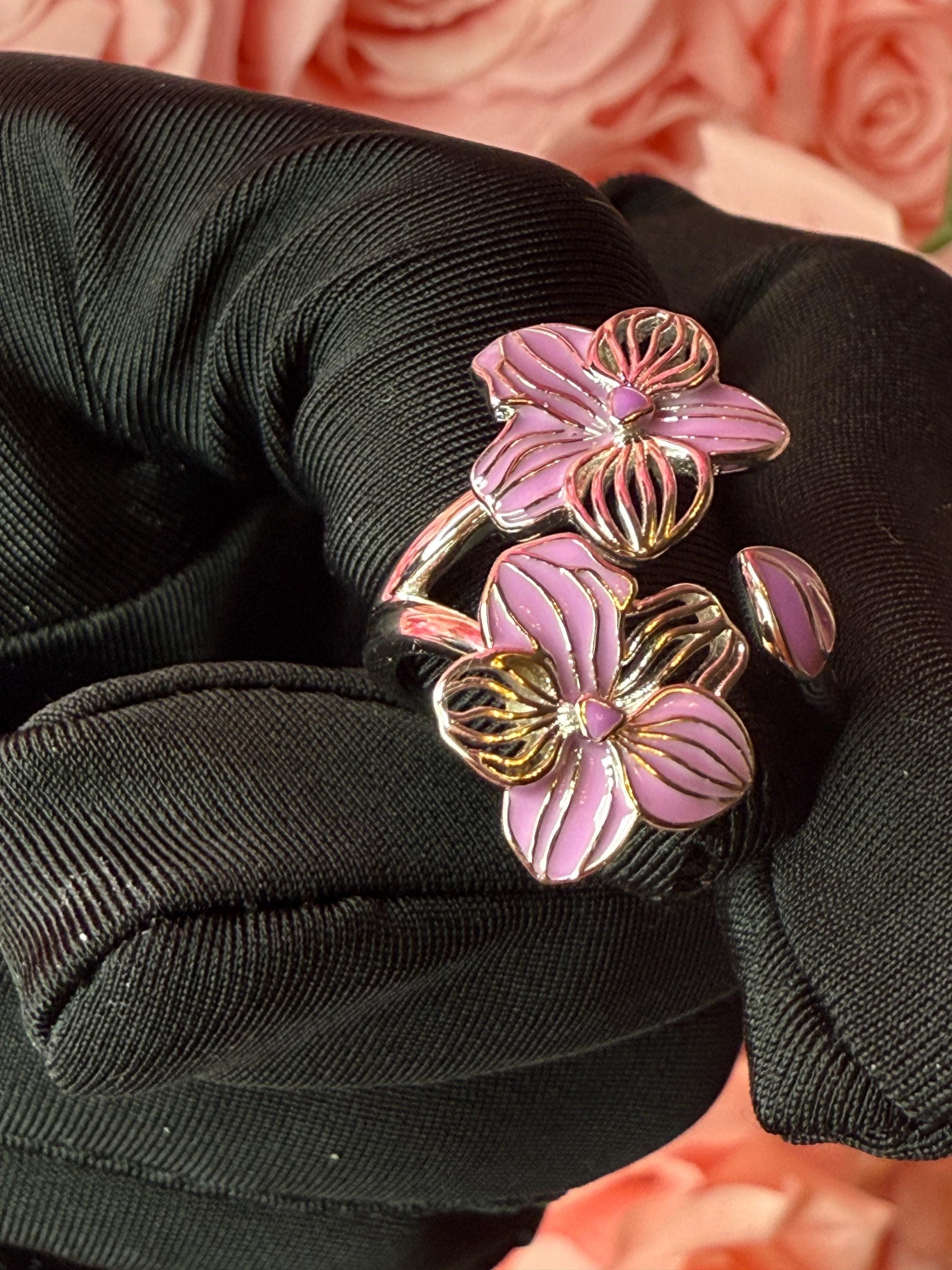 Double Vanda Orchid Flower Ring: Orchid Statement Ring Vanda Gold Orchid Ring • Orchid Silver Floral Ring • Lavender