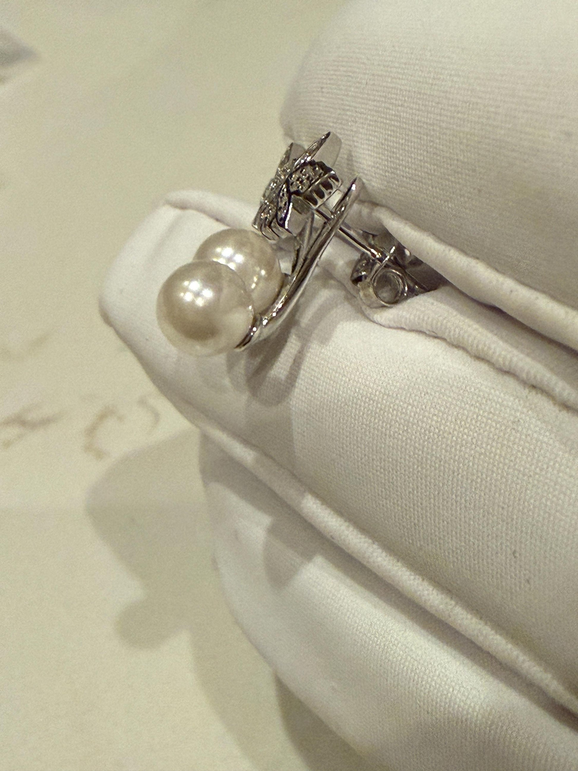 Signature Cattleya Earring, Pearl Jacket Stud: Dainty Orchid, Elegant Flower Jewelry, 14k White Gold Plated, White Pearl
