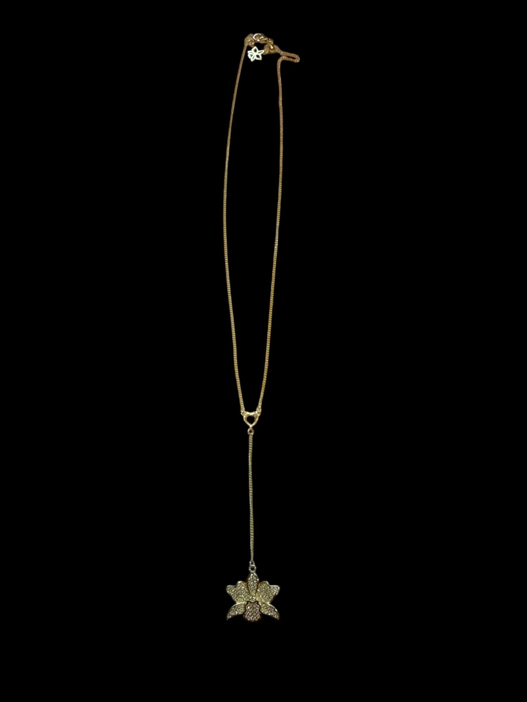 Shimmer Me Cattleya Necklace, Dainty Adjustable Y-Chain Choker, Heart Zircon Drop, White Pink Orchid Pendant Flower • Orchid Jewelry