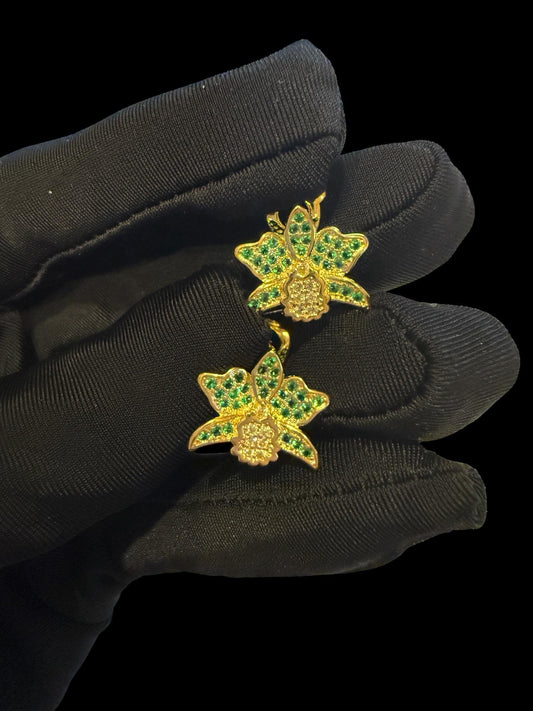 Shimmer Me Cattleya Huggie Stud • Green Emerald Cattleya Earrings