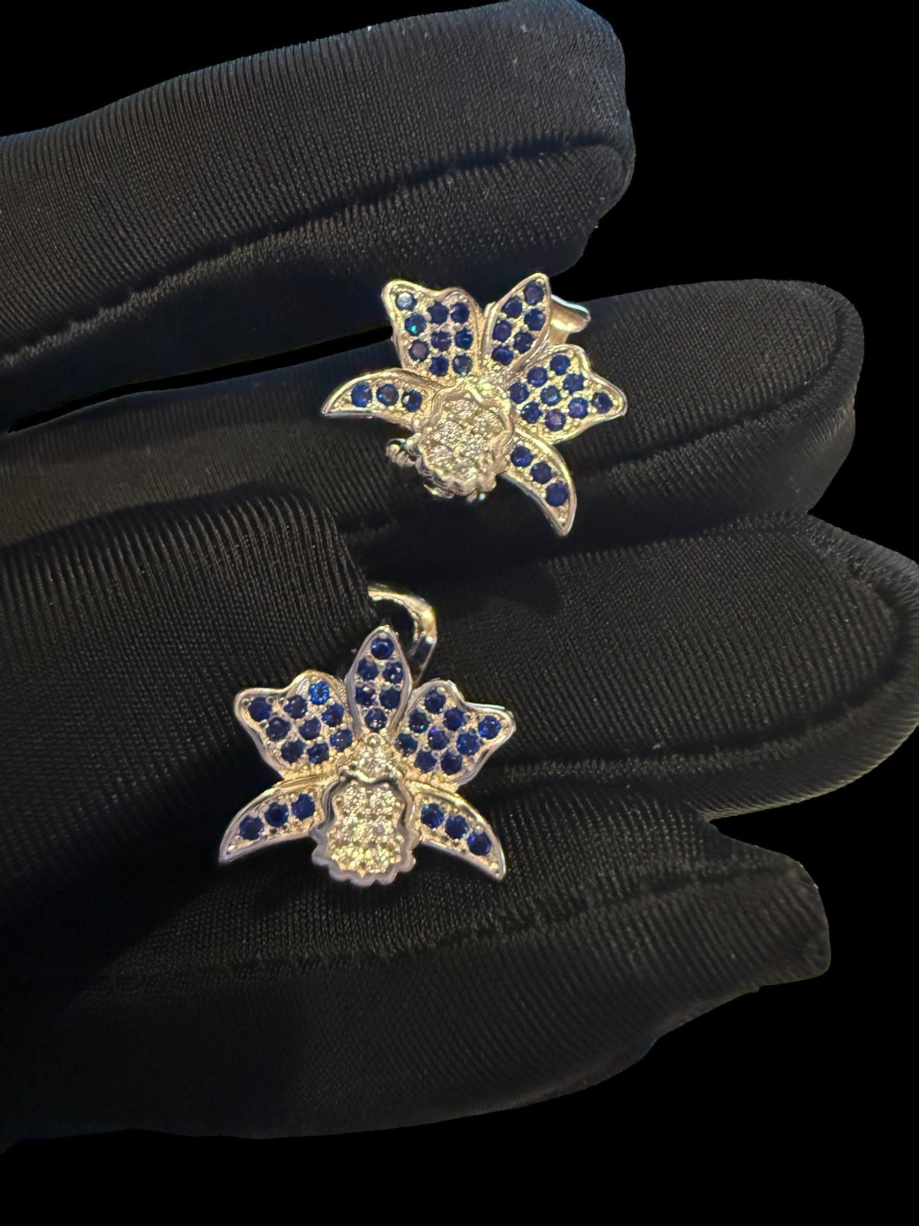Shimmer Me Cattleya Huggie Stud • Blue Saphire Cattleya Earrings