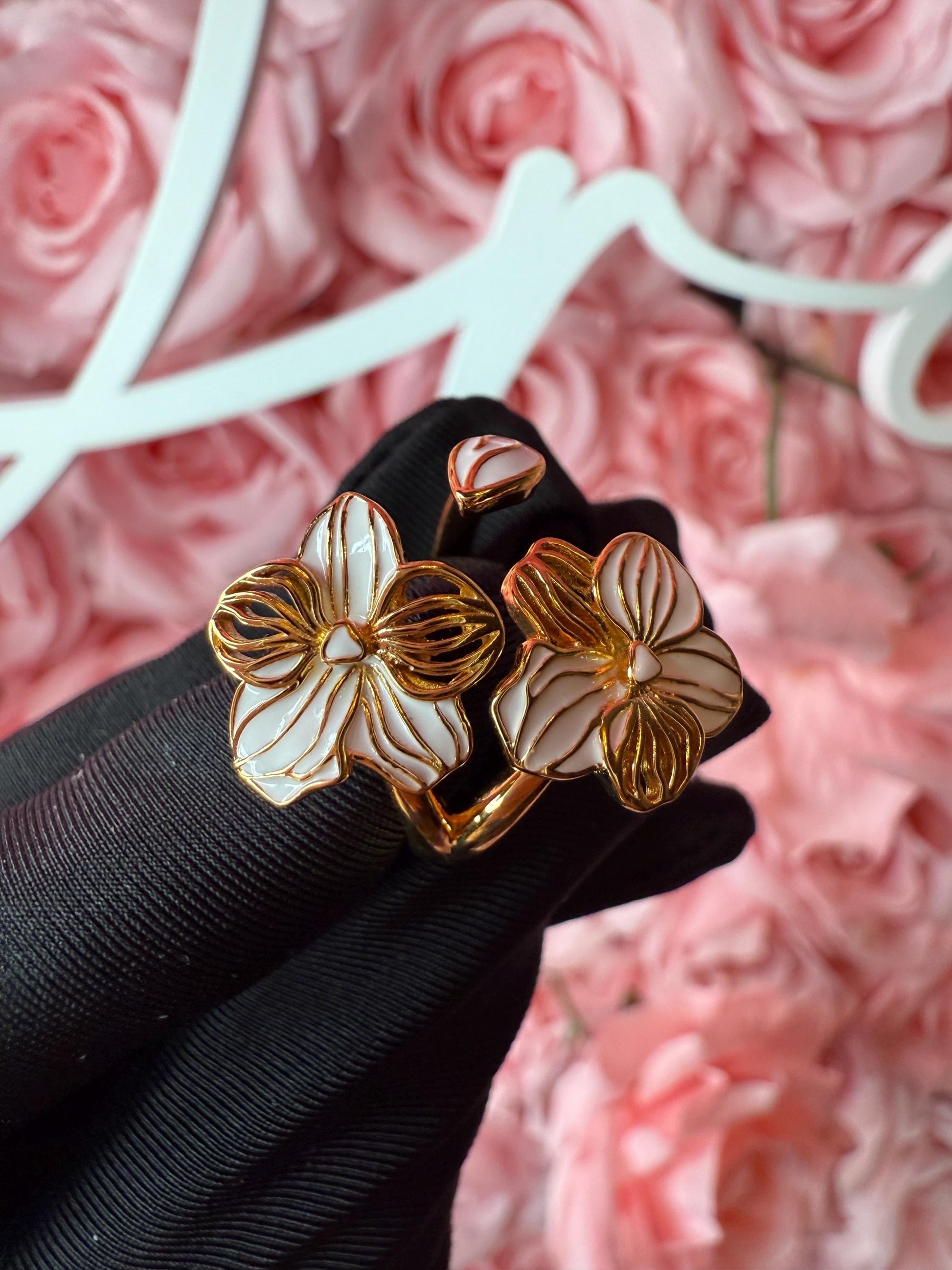 Double Vanda Orchid Flower Ring: Orchid Statement Ring Vanda Gold Orchid Ring • Orchid Silver Floral Ring • White