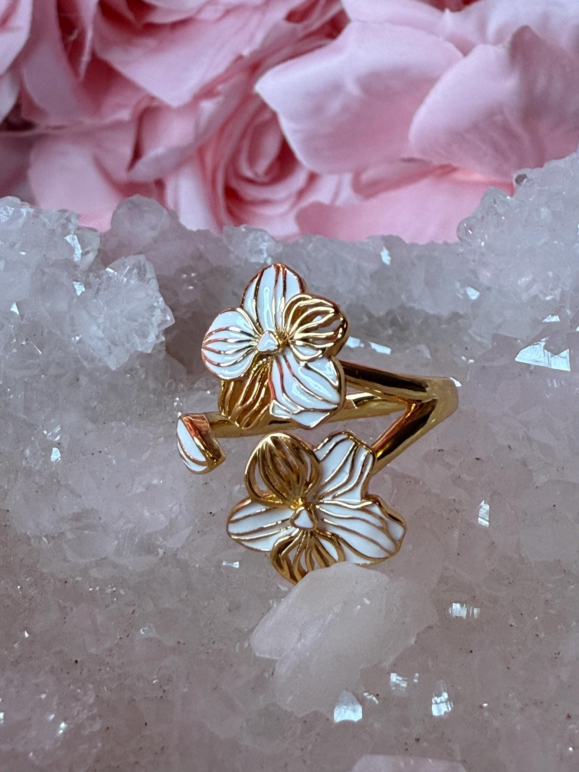 Double Vanda Orchid Flower Ring: Orchid Statement Ring Vanda Gold Orchid Ring • Orchid Silver Floral Ring • White