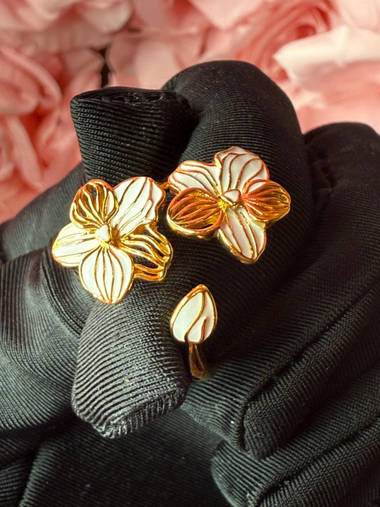 Double Vanda Orchid Flower Ring: Orchid Statement Ring Vanda Gold Orchid Ring • Orchid Silver Floral Ring • White