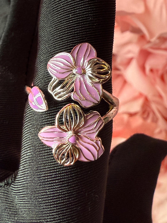 Double Vanda Orchid Flower Ring: Orchid Statement Ring Vanda Gold Orchid Ring • Orchid Silver Floral Ring • Lavender